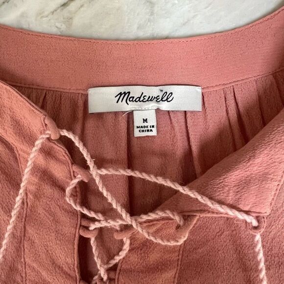 Madewell Blush Pink Lace Up Tassel Peasant Blouse size M - Picture 4 of 7